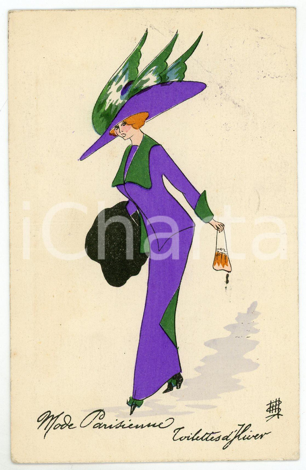 1911 ART NOUVEAU MODE PARISIENNE - Hiver (2) Illustrated postcard  Cartolina postale d'epoca, illustrata, viaggiata.CONDIZIONI: GFORMATO: FP    originale e autentica 1
