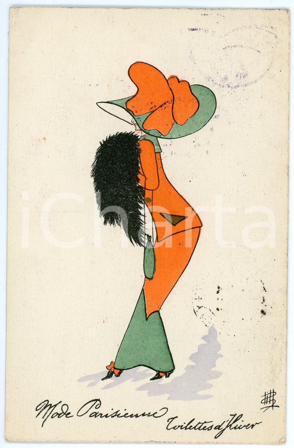 1911 ART NOUVEAU MODE PARISIENNE - Hiver (3) Illustrated postcard  Cartolina postale d'epoca, illustrata, viaggiata.CONDIZIONI: GFORMATO: FP    originale e autentica 1