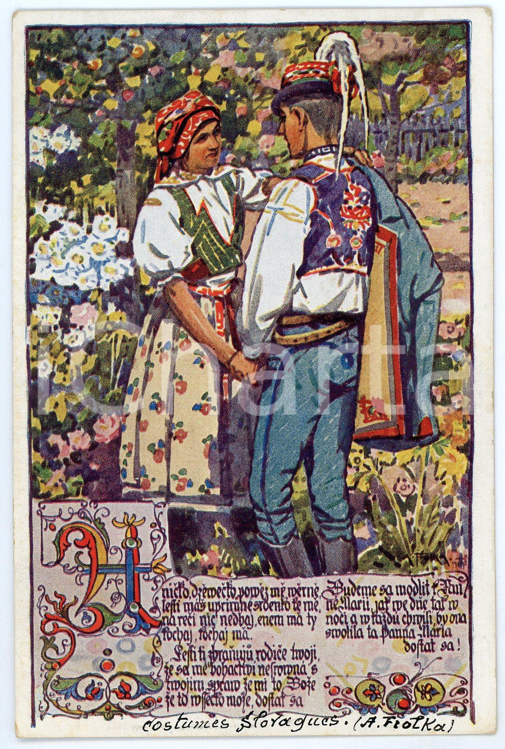 1920 ca MORAVIA Artist Antoš FROLKA - Slovacke Pisne - Anicko, dzevecko Postcard  Cartolina postale d'epoca, non viaggiata.Con timbro al verso "Adrien Delpy Architects - Bruxelles"SERIE: Slovacke Pisne - Serie II n.6 GOOD/buono  Formato: Fp originale e autentica 1