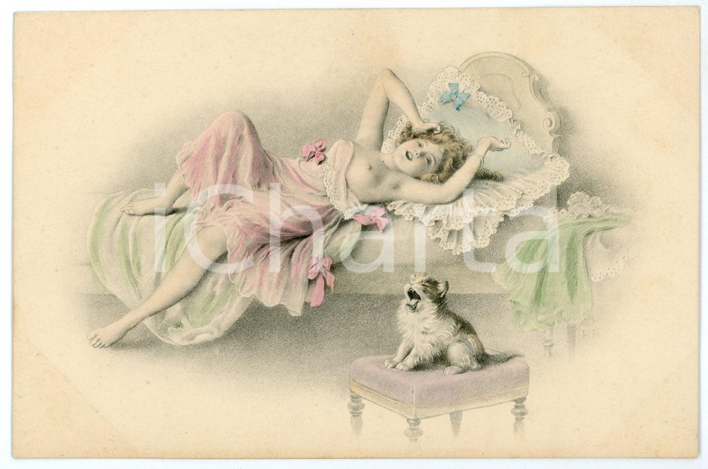 1920 ca EROTICA VINTAGE Artist M. MUNK Nude girl with cat Postcard FP NV  Cartolina postale d'epoca, non viaggiata.CONDIZIONI: FAIRFORMATO: FP    originale e autentica 1