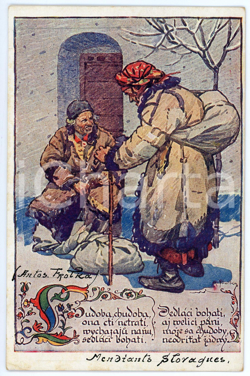 1920 ca MORAVIA Artist Antoš FROLKA - Slovacke Pisne - Chudoba *Postcard  Cartolina postale d'epoca, non viaggiata.Con timbro al verso "Adrien Delpy Architects - Bruxelles"SERIE: Slovacke Pisne - Serie II n.2 GOOD/buono  Formato: Fp originale e autentica 1