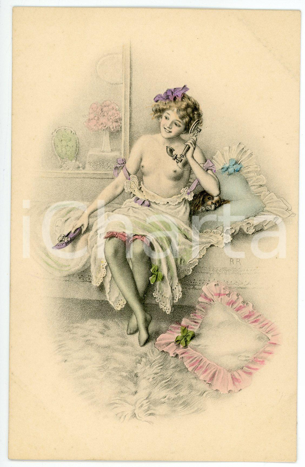 1920 ca EROTICA VINTAGE Artist M. MUNK Nude girl at the phone Postcard FP NV  Cartolina postale d'epoca, non viaggiata.CONDIZIONI: FAIRFORMATO: FP    originale e autentica 1