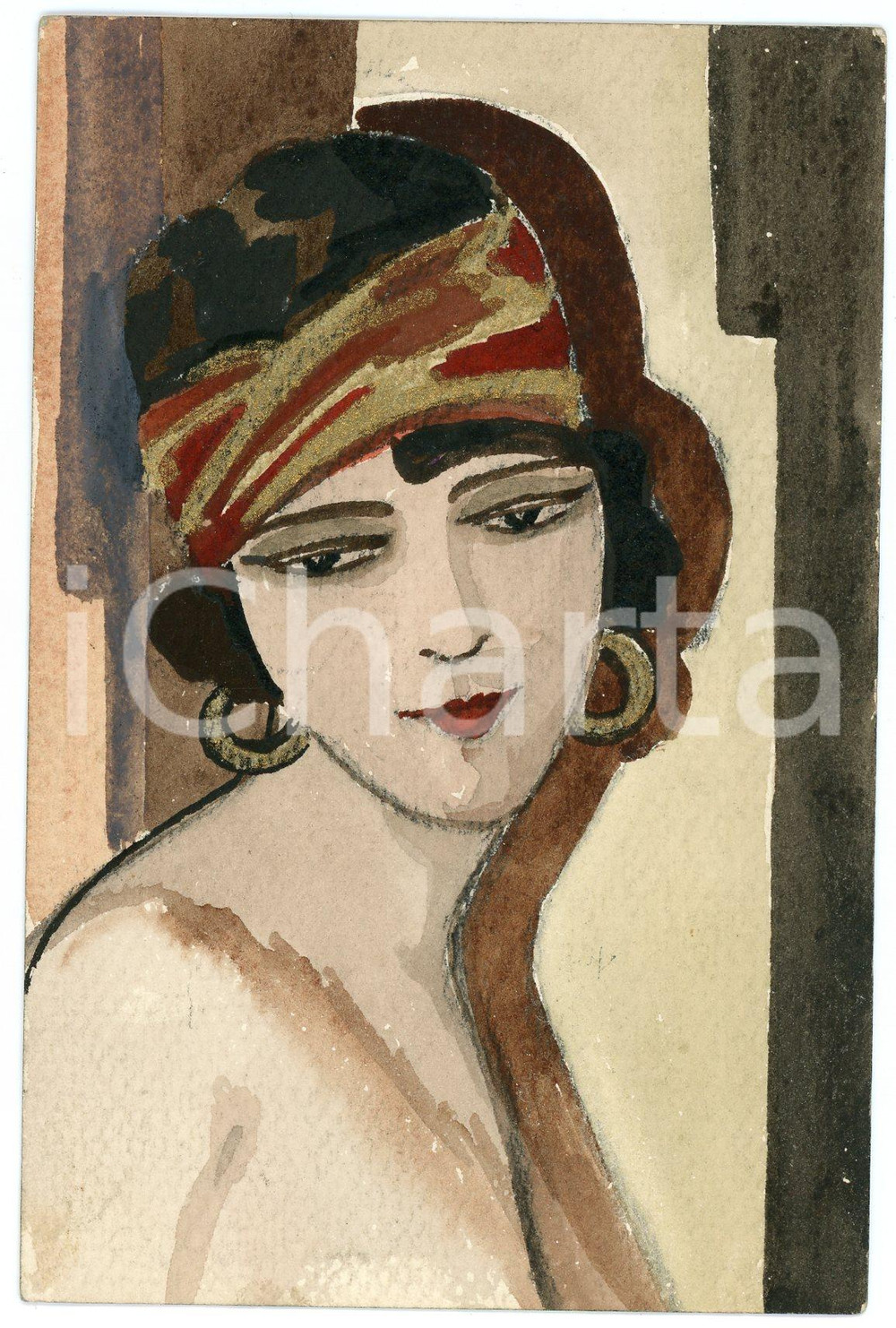 1929 FRANCE Vintage FASHION - Woman wearing a turban - Hand painted postcard  Cartolina postale d'epoca, dipinta a mano, viaggiata.CONDIZIONI: GFORMATO: FP    originale e autentica 1