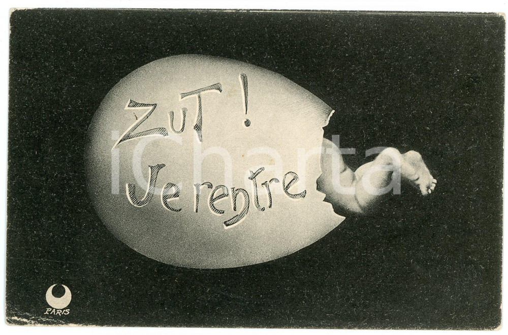 1904 Le Tour du Monde dans un Oeuf. - Zut! Je rentre - Carte postale n°2  Cartolina postale d'epoca, viaggiata.CONDIZIONI: F (piegatura angolare e lievi abrasioni marginali)FORMATO: FP    originale e autentica 1