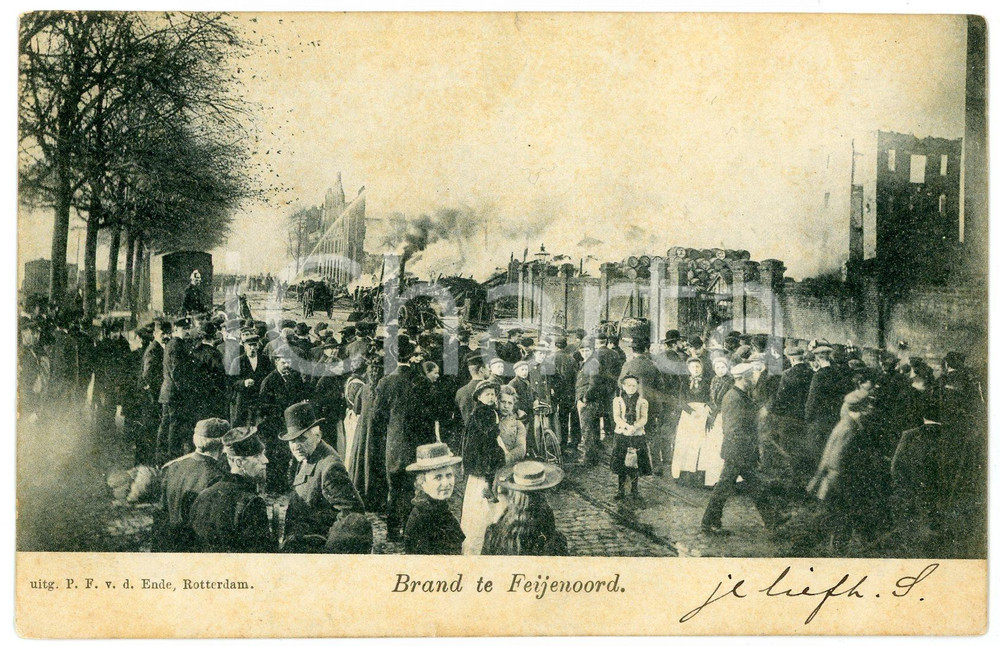 1900 ca ROTTERDAM Brand te FEIJENOORD - Postcard FP VG  Cartolina postale d'epoca, viaggiata. POOR/danneggiato bruniture e piccolo strappo al margine superiore Formato: FP originale e autentica 1