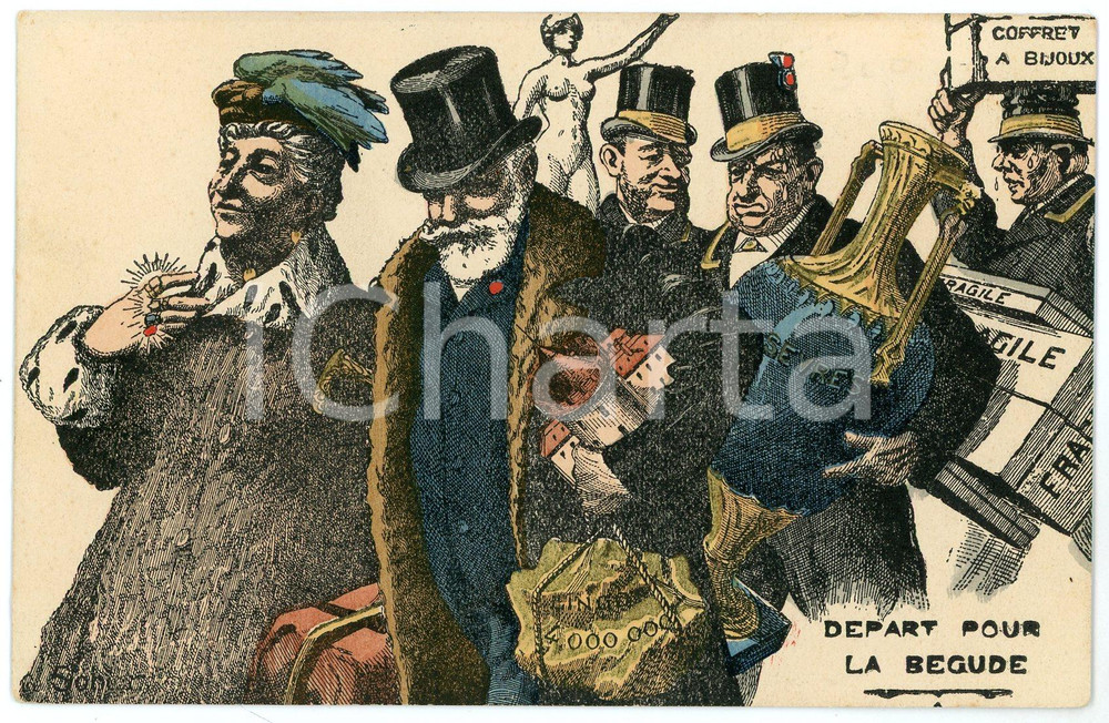 1906 FRANCE - SATIRE Emile LOUBET Depart pour la Begude - Carte postale FP VG  Cartolina postale d'epoca, viaggiata.CONDIZIONI: FAIRFORMATO: FP    originale e autentica 1