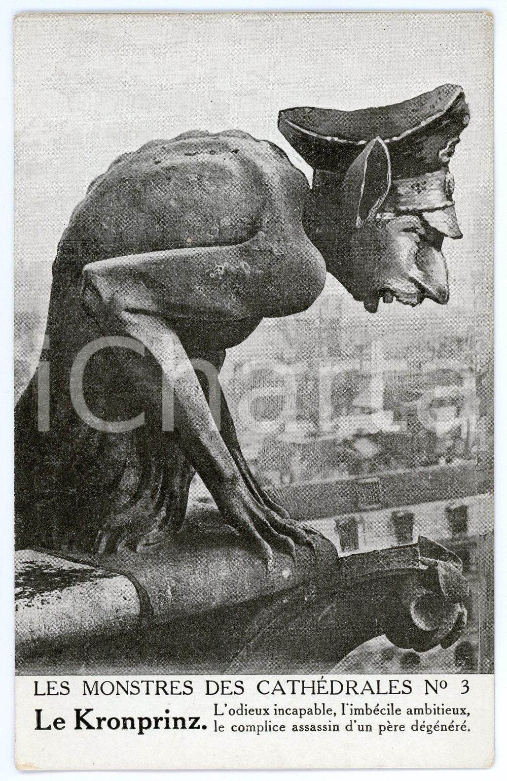 1915 ca WW1 - SATIRE Monstres des CathÃ©drales - Kronprinz Wilhelm - Postcard FP  Cartolina postale d'epoca, viaggiata.  FAIR/discreto Lievi smussature agli angoli FORMATO: FP originale e autentica 1