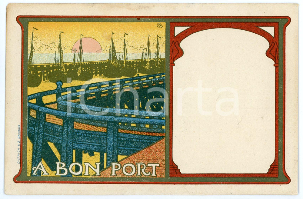 1900 ca ART NOUVEAU BELGIQUE Gisbert COMBAZ - Proverbes - A bon port *DAMAGED  Cartolina postale d'epoca, non viaggiata.CONDIZIONI:  VP (macchie di umidit&agrave; al verso e tracce di correttore bianco; lievi ondulature; minima mancanza angolare)FORMATO: FPEDITORE: Dietrich - Bruxelles    originale e autentica 1