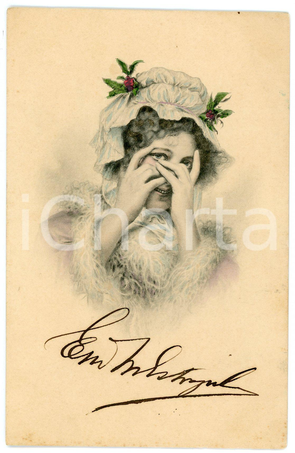 1900 ca CHRISTMAS Shy woman - Postcard FP NV  Cartolina postale d'epoca, non viaggiata ma con nota manoscritta al verso.CONDIZIONI: FAIRFORMATO: FP    originale e autentica 1