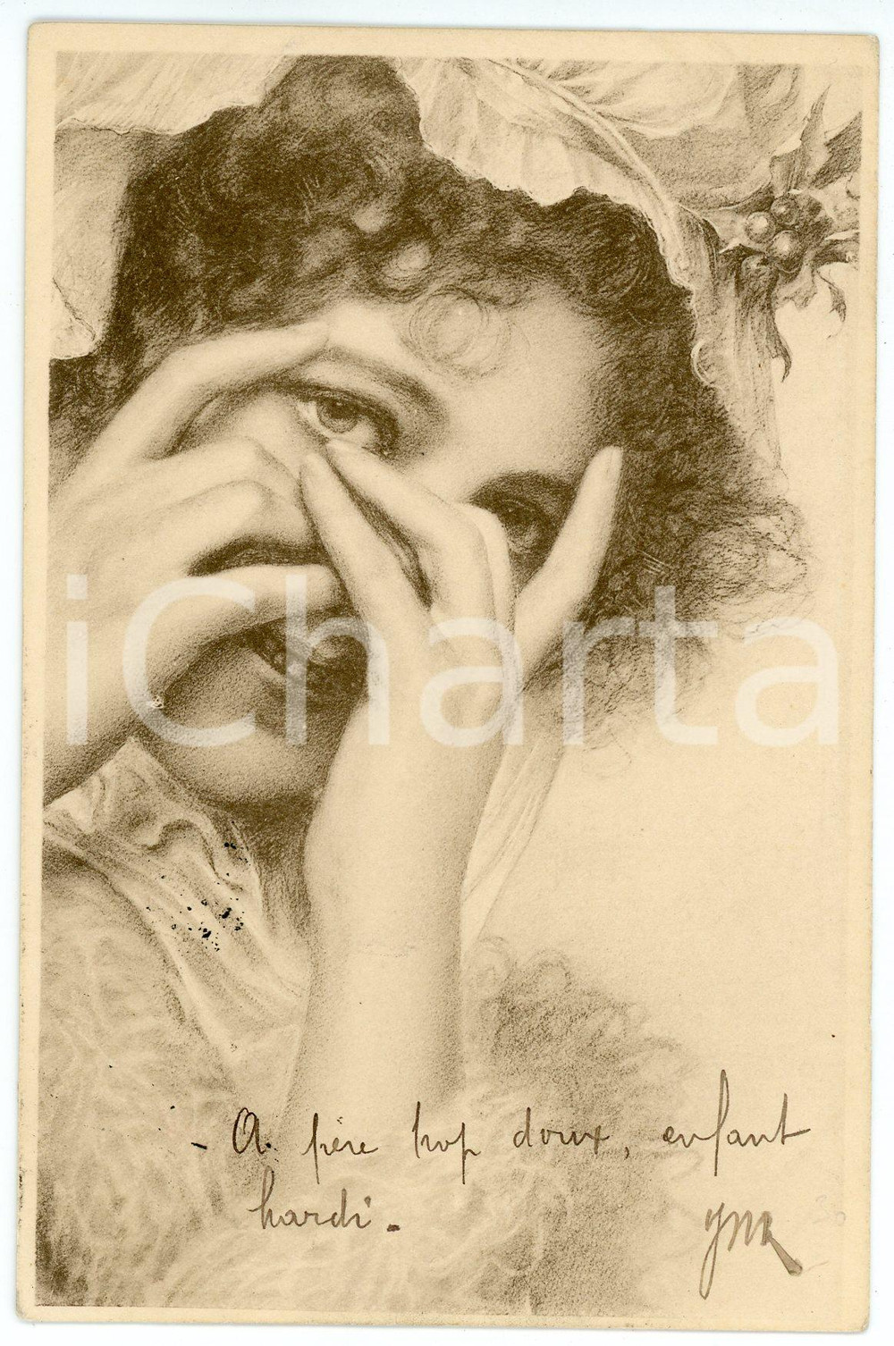 1902 CHRISTMAS Shy woman - Postcard FP VG  Cartolina postale d'epoca, viaggiata.CONDIZIONI: POOR (profonda piegatura al margine sinistro)FORMATO: FP    originale e autentica 1