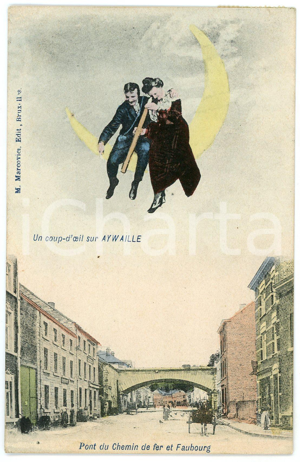1905 BELGIQUE Coup d'oeil sur AYWAILLE Couple assis sur la lune - Carte postale  Cartolina postale d'epoca, viaggiata.CONDIZIONI: FAIRFORMATO: FP    originale e autentica 1