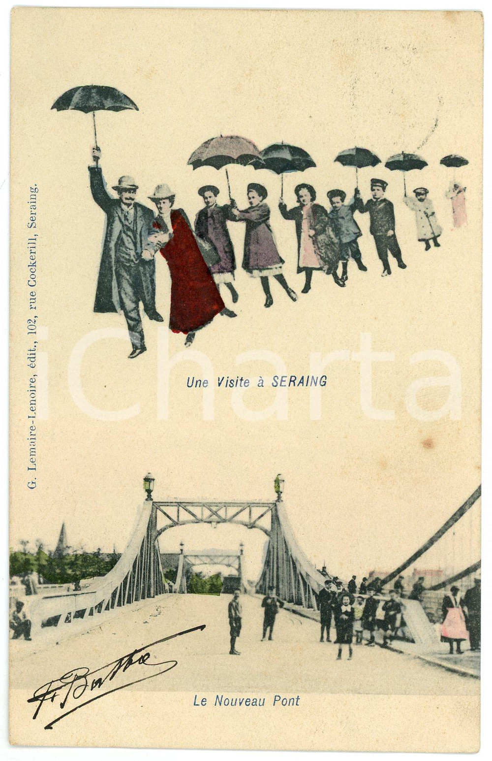 1905 ca BELGIQUE Une visit à SERAING Nouveau pont - Gens en vol - Carte postale  Cartolina postale d'epoca, viaggiata.CONDIZIONI: FAIRFORMATO: FP    originale e autentica 1