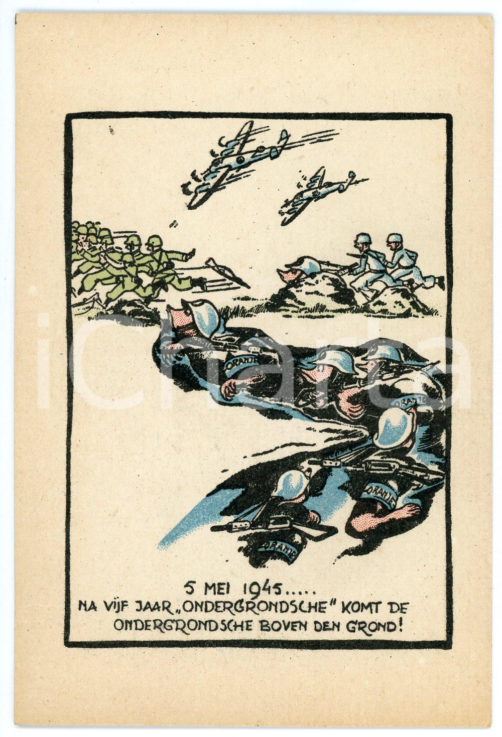1945 ca WW2 - SATIRE - 5 mei 1945 Vijf jaar ondergrondsche - Carte postale FP NV  Cartolina postale d'epoca, non viaggiata.CONDIZIONI: FAIRFORMATO: FP    originale e autentica 1