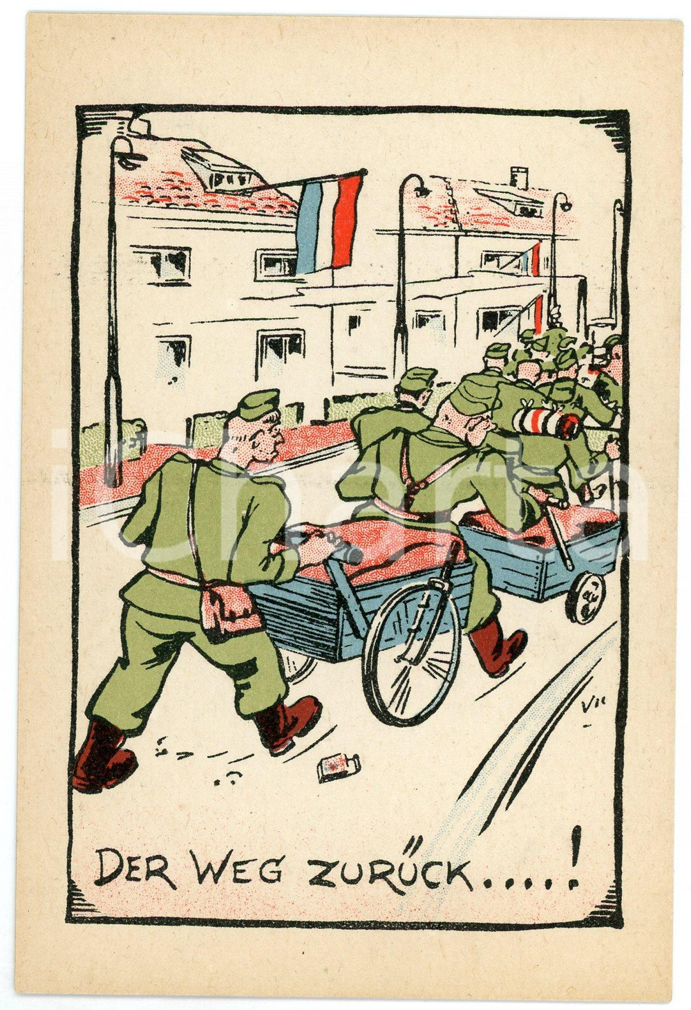 1945 ca WW2 - SATIRE Der weg zuruck - Carte postale ILLUSTRÉE FP NV  Cartolina postale d'epoca, non viaggiata.CONDIZIONI: FAIRFORMATO: FP    originale e autentica 1
