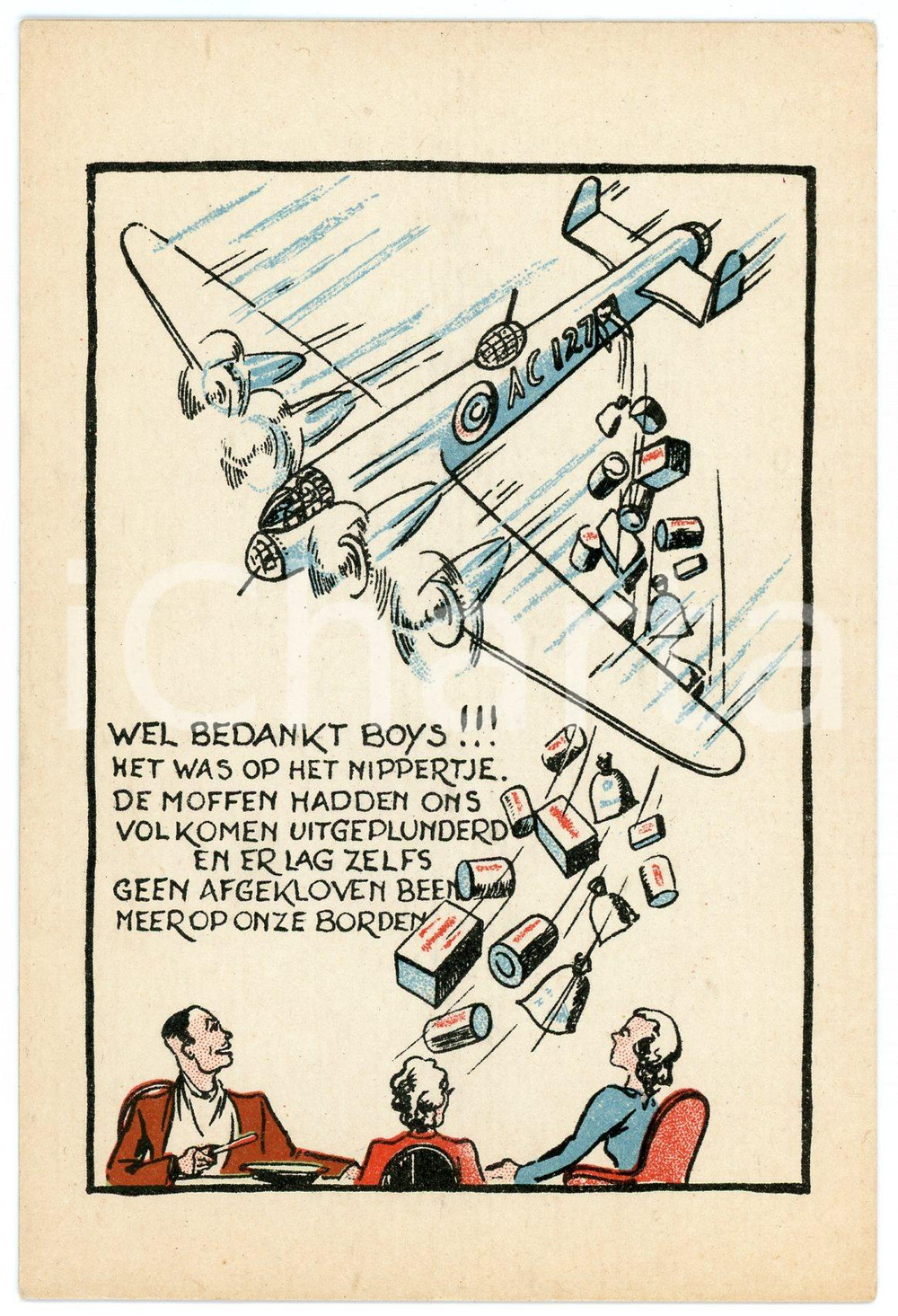 1945 ca WW2 - SATIRE Wel bedankt boys! - Carte postale ILLUSTRÉE FP NV  Cartolina postale d'epoca, non viaggiata.CONDIZIONI: FAIRFORMATO: FP    originale e autentica 1