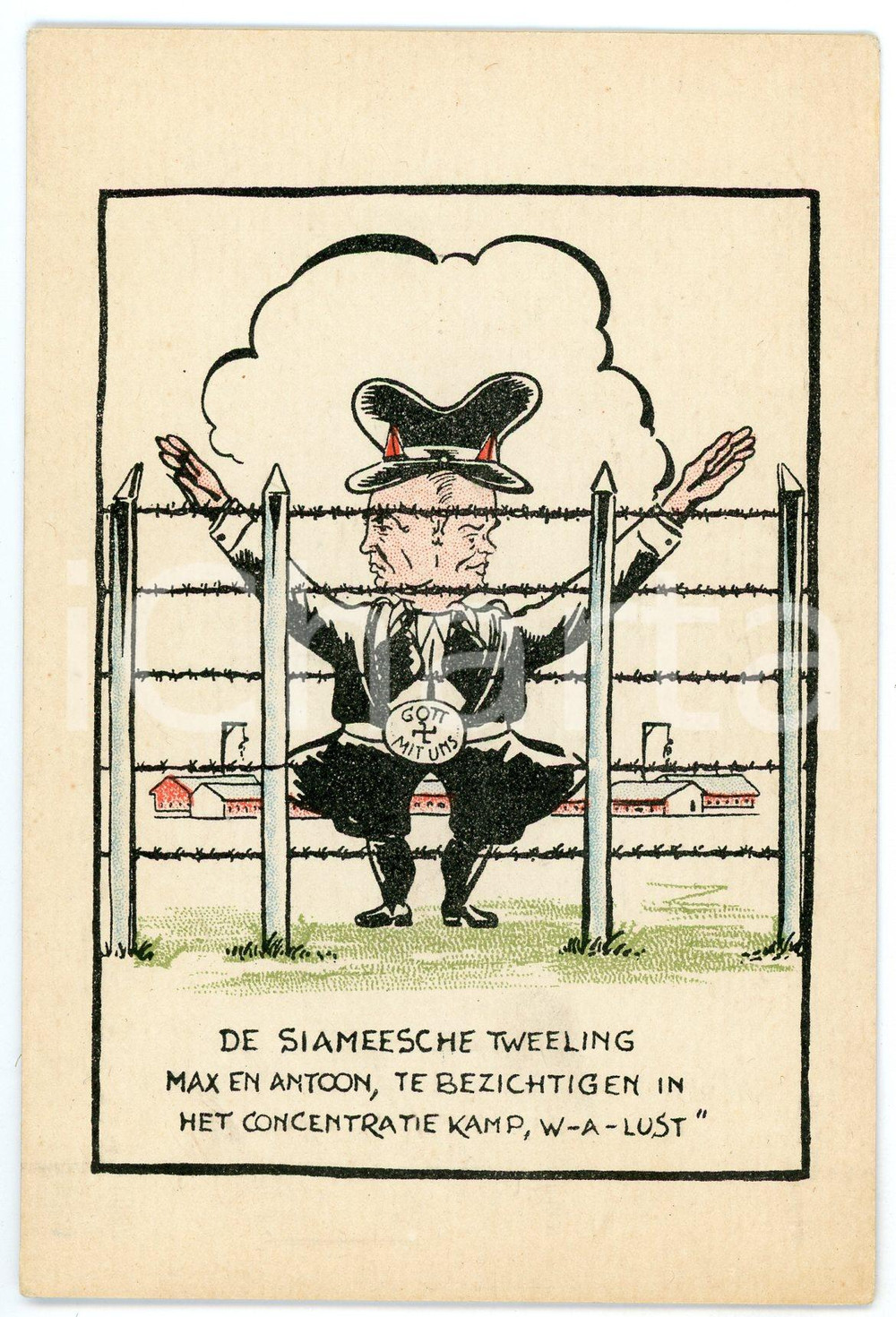 1945 ca WW2 - SATIRE Concentratie Kamp - Siameesche tweeling - Carte postale FP  Cartolina postale d'epoca, non viaggiata.CONDIZIONI: FAIRFORMATO: FP    originale e autentica 1