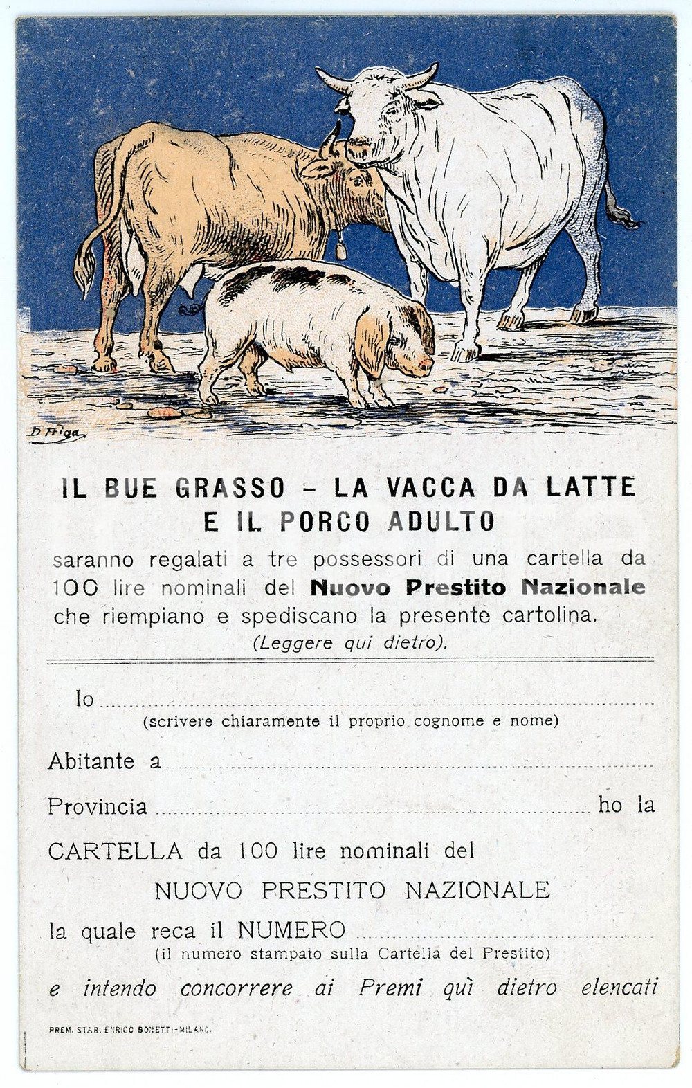 1918 WW1 - NUOVO PRESTITO NAZIONALE Bue grasso, vacca da latte - Cartolina Cartolina postale d'epoca, non viaggiata.  GOOD/buono  Formato: FP originale e autentica 1