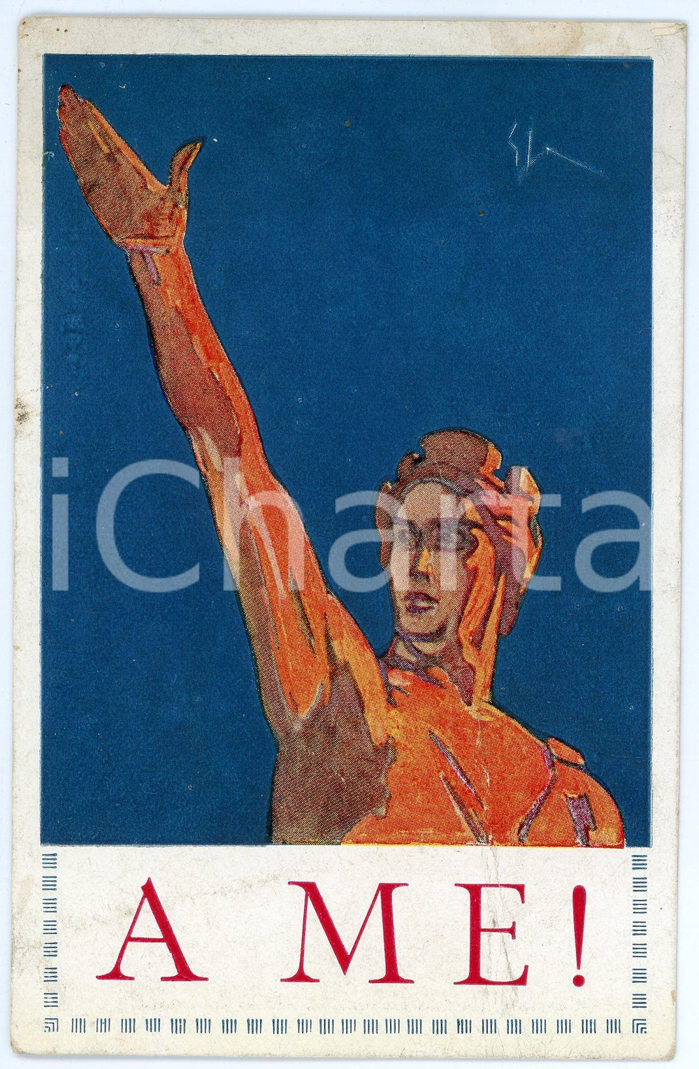 1921 Artista Enrico SACCHETTI A me! PARTITO NAZIONALE FASCISTA Cartolina Cartolina postale d'epoca, non viaggiata.  POOR/danneggiato Profonda piegature al margine inferiore Formato: FP originale e autentica 1