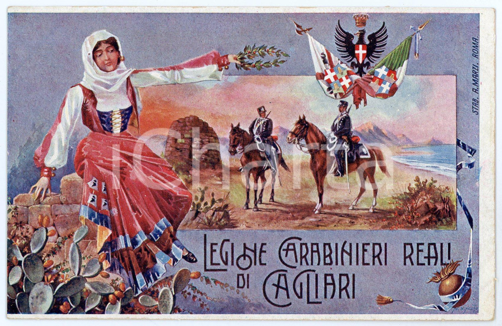 1910 ca LEGIONE CARABINIERI REALI DI CAGLIARI Cartolina illustrata FP NV  Cartolina postale d'epoca, non viaggiata.EDITORE: Stab. A. Marzi - Roma GOOD/buono  Formato: FP originale e autentica 1