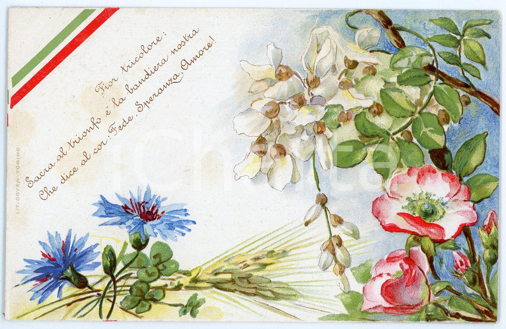 1920 ca WW1 - TORINO - ACI Ricerca militari dispersi - Fior Tricolore *Cartolina  Cartolina postale d'epoca, non viaggiata.EDITORE: ACI - Opere di protezione - Comitato Nazionale ItalianoRicerche dei militari prigionieri o dispersi FAIR/discreto Lievi bruniture al verso Formato: FP originale e autentica 1