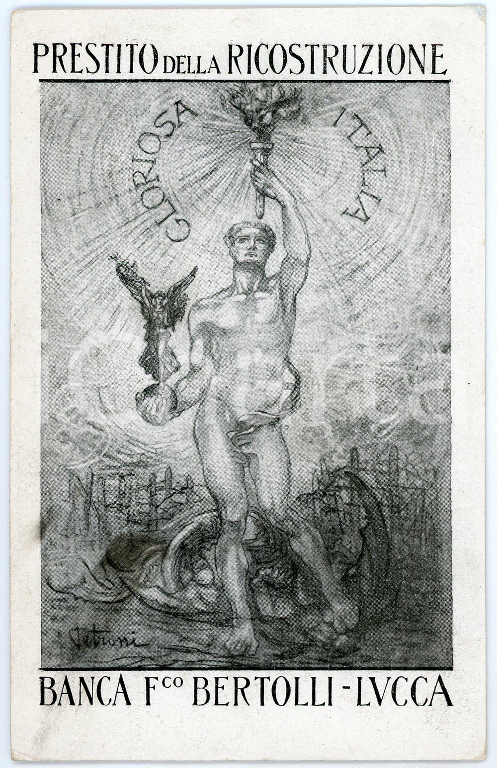 1945 ca LUCCA Banca Francesco BERTOLLI Prestito della Ricostruzione - Cartolina  Cartolina postale d'epoca, non viaggiata.CONDIZIONI: FAIRFORMATO: FP    originale e autentica 1