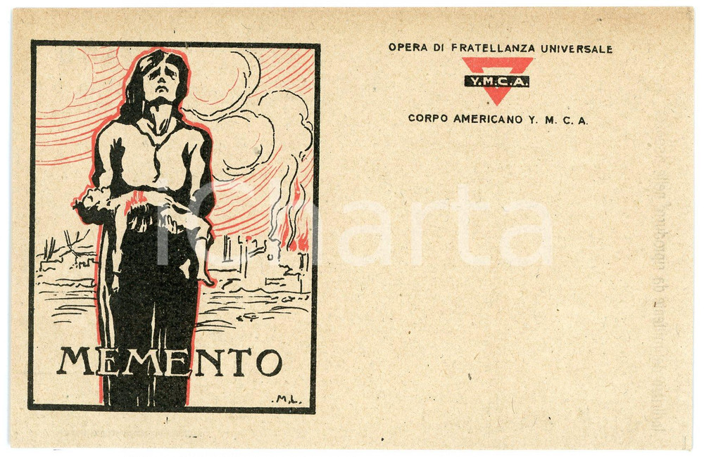 1918 WW1 ITALIA - YMCA Memento - Cartolina franchigia FP NV  Cartolina postale d'epoca, non viaggiata. GOOD/buono  Formato: FP originale e autentica 1