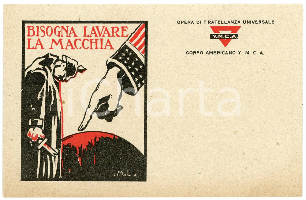 1918 WW1 ITALIA - YMCA Bisogna lavare la macchia - Cartolina franchigia  Cartolina postale d'epoca, non viaggiata. GOOD/buono  Formato: FP originale e autentica 1