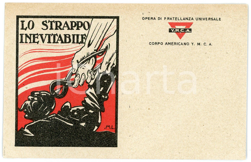 1918 WW1 ITALIA - YMCA Lo strappo inevitabile - Cartolina franchigia  Cartolina postale d'epoca, non viaggiata. GOOD/buono  Formato: FP originale e autentica 1