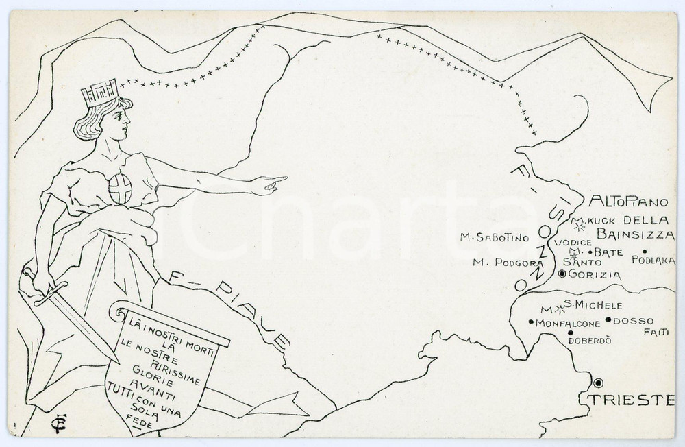1915 ca WW1 - TRIESTE Caduti del Piave e dell'Isonzo - Cartolina ILLUSTRATA FP  Cartolina postale d'epoca, non viaggiata. FAIR/discreto Lievi smussature agli angoli Formato: FP originale e autentica 1