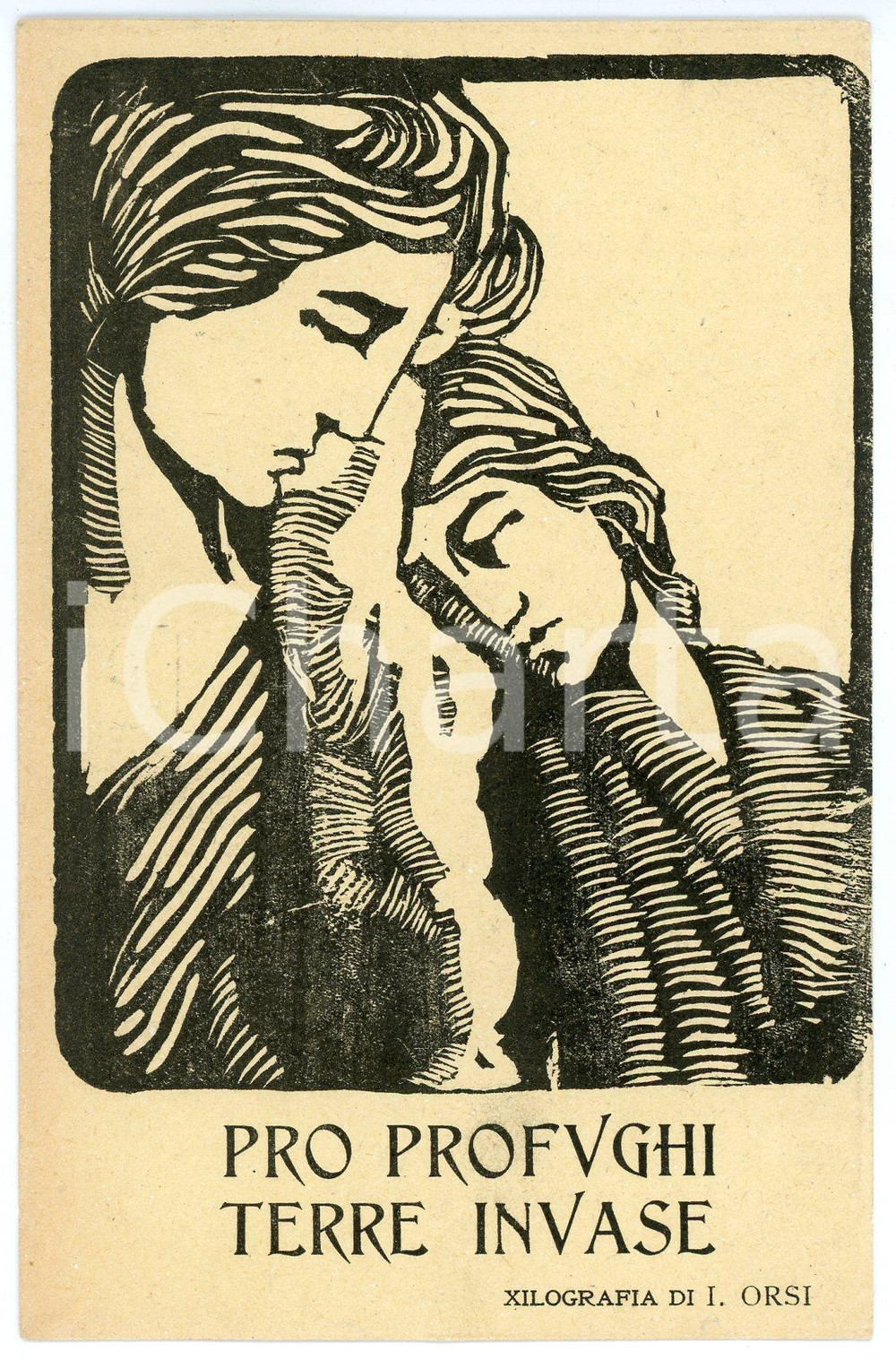 1918 WW1 ITALIA Pro Profughi Terre Invase - Cartolina xilografia I. ORSI  Cartolina postale d'epoca, non viaggiata.Timbro al verso "Comitato Cittadino di Resistenza Interna - Lucca".CONDIZIONI: GFORMATO: FP    originale e autentica 1