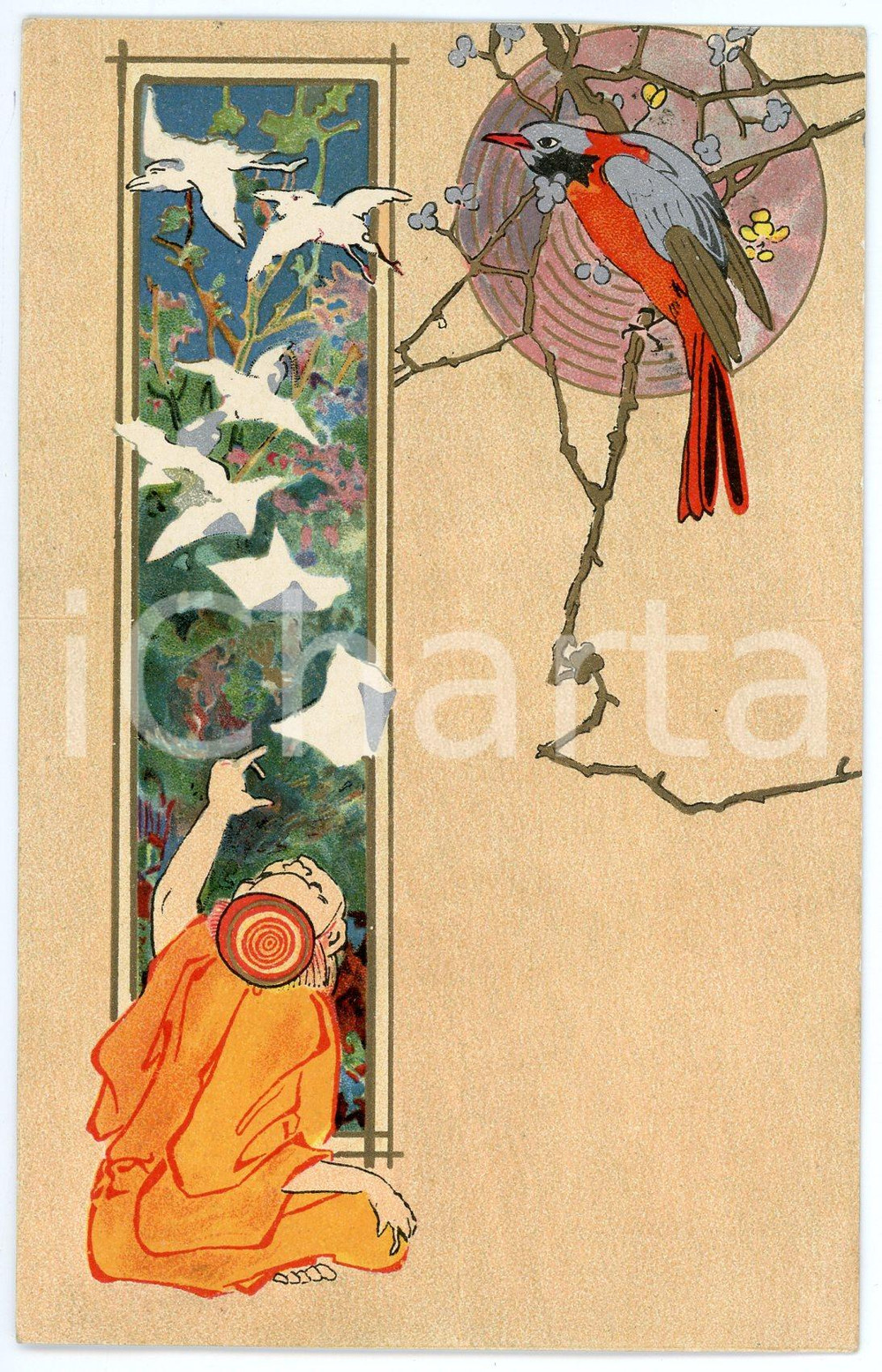 1904 JAPAN Man looking at flying birds - Postcard The Wrench Series n. 7146  Cartolina postale d'epoca, viaggiata.CONDIZIONI: GFORMATO: FP    originale e autentica 1