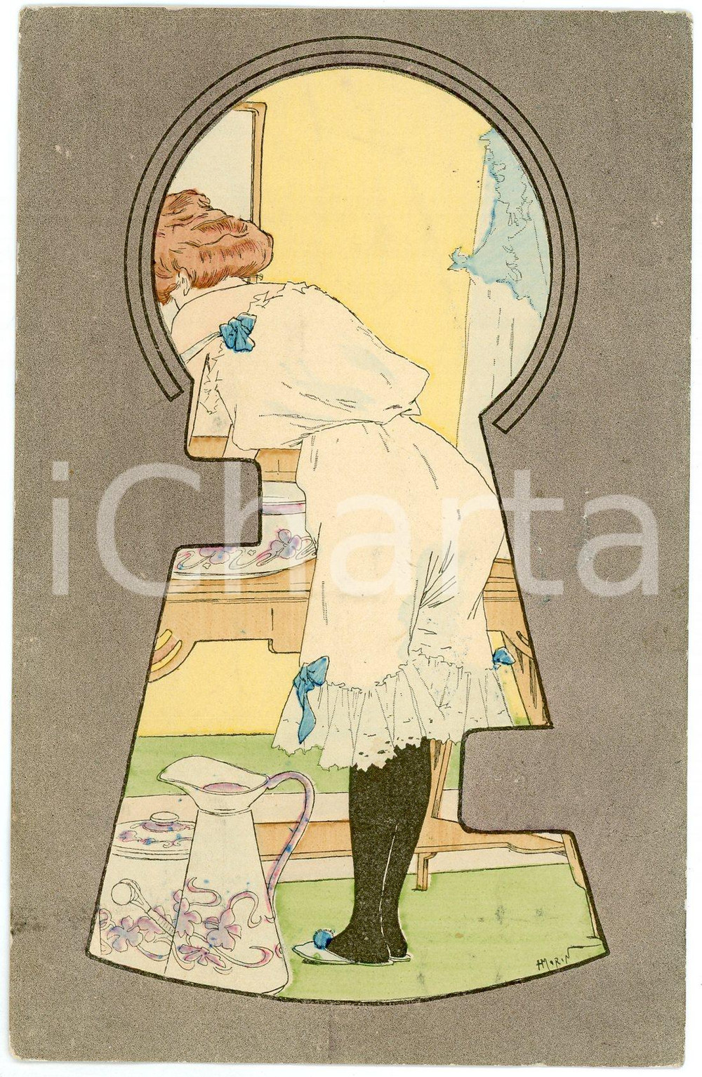1902 ART NOUVEAU Artiste Henry MORIN - Femme dans son boudoir *Carte postale  Cartolina postale d'epoca, viaggiata.CONDIZIONI: F (ondulature)FORMATO: FP    originale e autentica 1