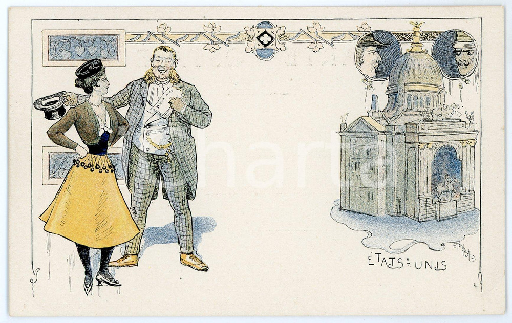 1900 ca PAYS DU MONDE - COUTUMES - ETATS-UNIS - Carte postale ill. P. TEMPESTINI  Cartolina postale d'epoca, non viaggiata.CONDIZIONI: F (piegatura angolare)FORMATO: FP    originale e autentica 1