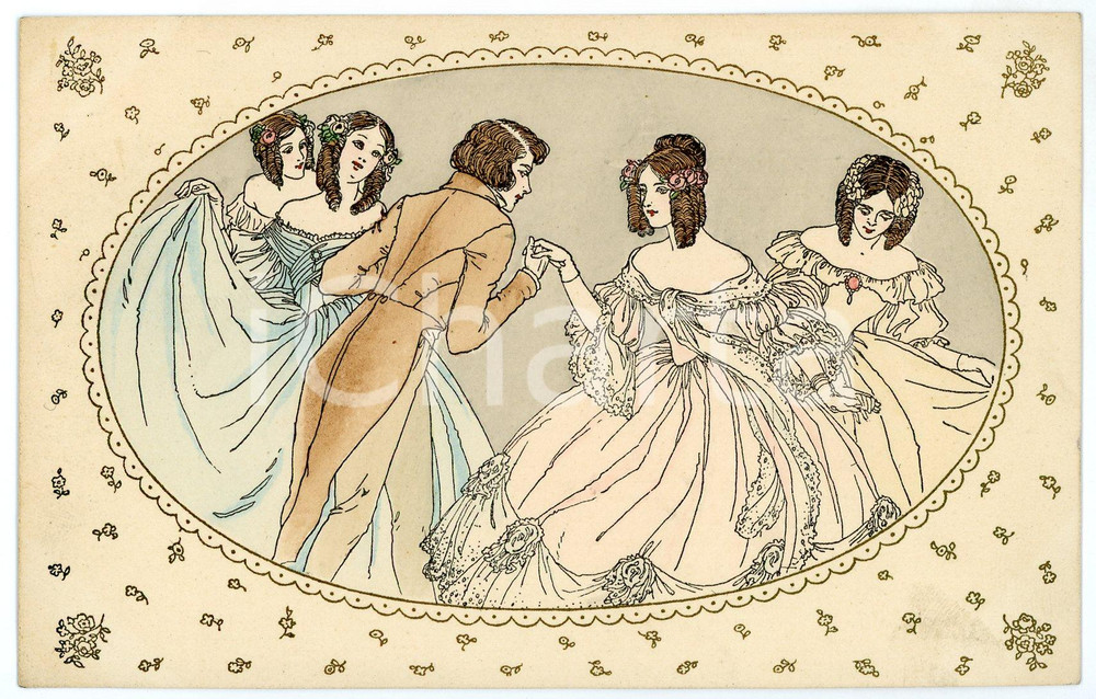 1910 ca Artist M. MUNK - Couples dancing (4) Old postcard M. M. VIENNE 441  Cartolina postale d'epoca, non viaggiata.CONDIZIONI: GFORMATO: FP    originale e autentica 1