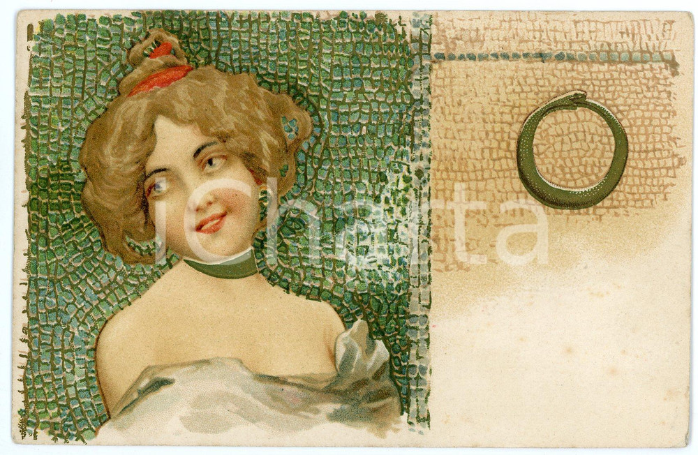 1902 ART NOUVEAU - Mosaic - Lady with snake - Illustrated postcard  Cartolina postale d'epoca, viaggiata.CONDIZIONI: F (piegature angolari)FORMATO: FP    originale e autentica 1
