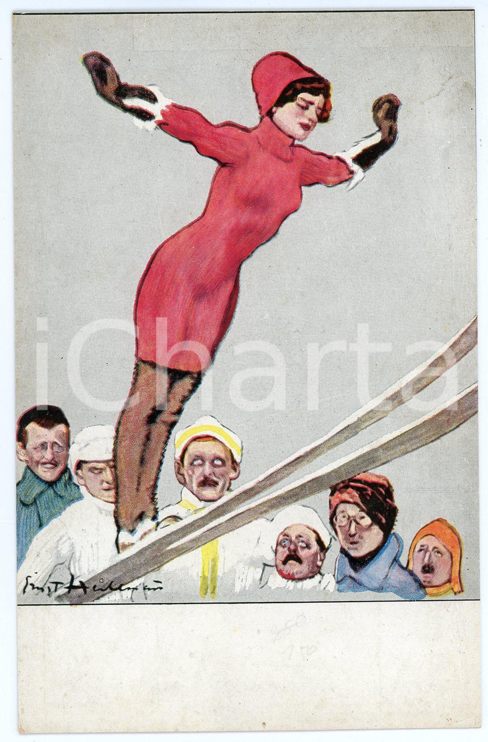 1930 ca GERMANY - SKI JUMPING - Woman - Old postcard  Cartolina postale d'epoca, non viaggiata.CONDIZIONI: GFORMATO: FP    originale e autentica 1