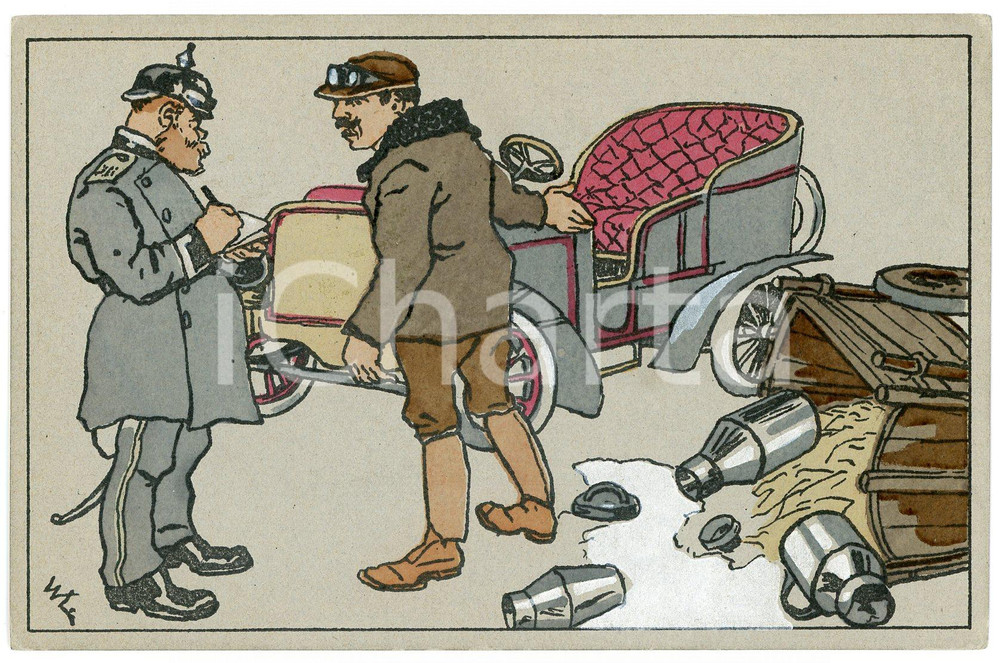 1910 ca GERMANY - Car accident - Illustrated old postcard  Cartolina postale d'epoca, non viaggiata.CONDIZIONI: GFORMATO: FP    originale e autentica 1