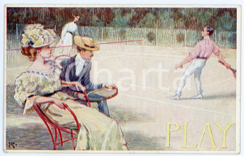 1920 ca Artist Rudolf KALVACH - Tennis - Play - Postcard  Cartolina postale d'epoca, non viaggiata.CONDIZIONI: GFORMATO: FP    originale e autentica 1