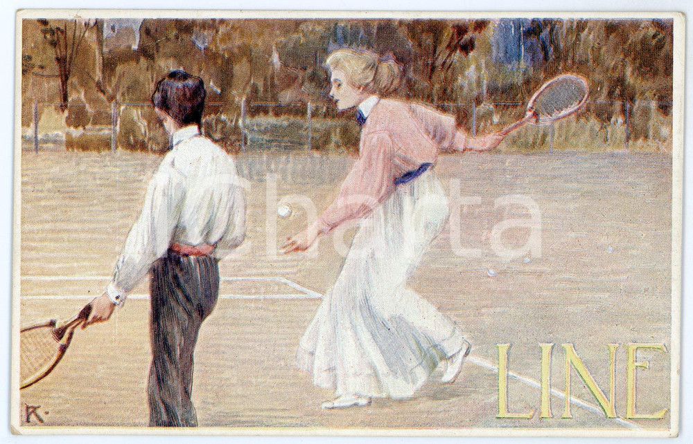 1920 ca Artist Rudolf KALVACH - Tennis - Line - Postcard  Cartolina postale d'epoca, non viaggiata.CONDIZIONI: GFORMATO: FP    originale e autentica 1