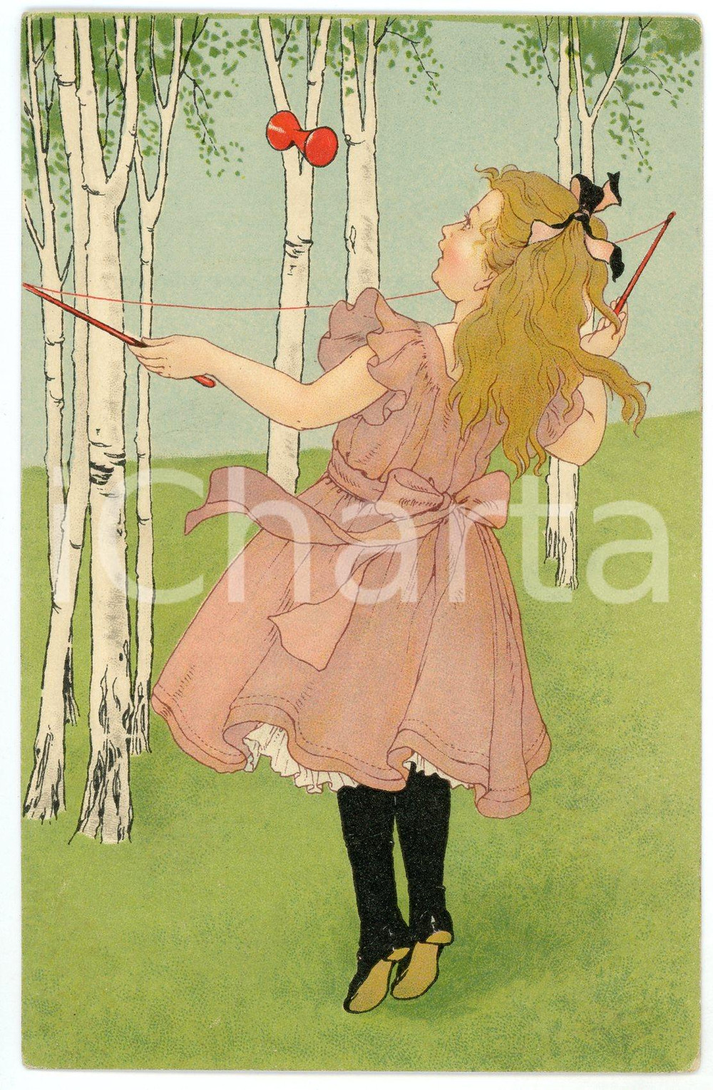 1920 CHILDREN - JUGGLING - Little girl with her diabolo - Postcard  Cartolina postale d'epoca, viaggiata.CONDIZIONI: GFORMATO: FP    originale e autentica 1