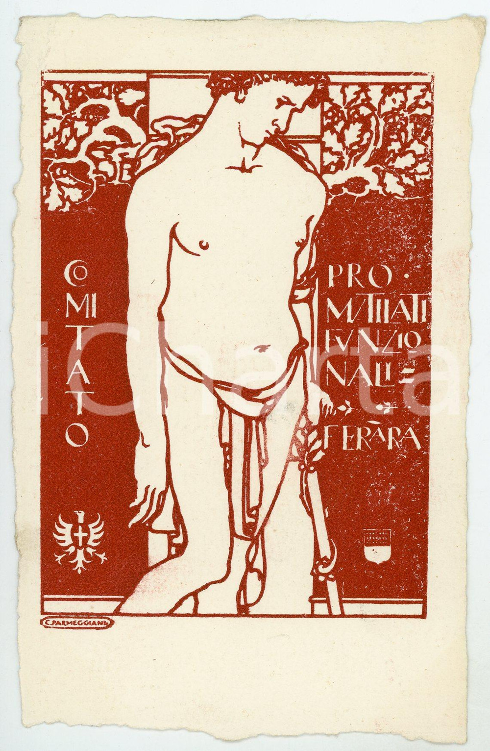 1915 ca WW1 - FERRARA Comitato pro mutilati - Artista C. PARMEGGIANI Cartolina  Cartolina d'epoca, non viaggiata. FAIR/discreto lievi smussature agli angoli Formato: FP originale e autentica 1