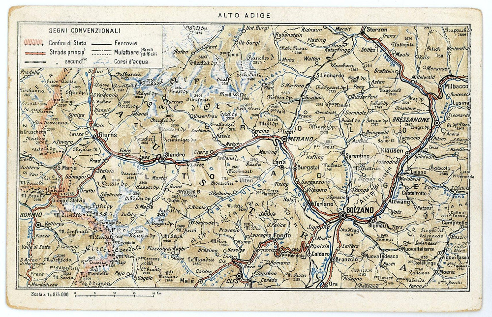 1917 ALTO ADIGE Carta geografica - Cartolina ILLUSTRATA FP VG  Cartolina postale d'epoca, viaggiata. FAIR/discreto Lievi smussature agli angoli Formato: FP originale e autentica 1
