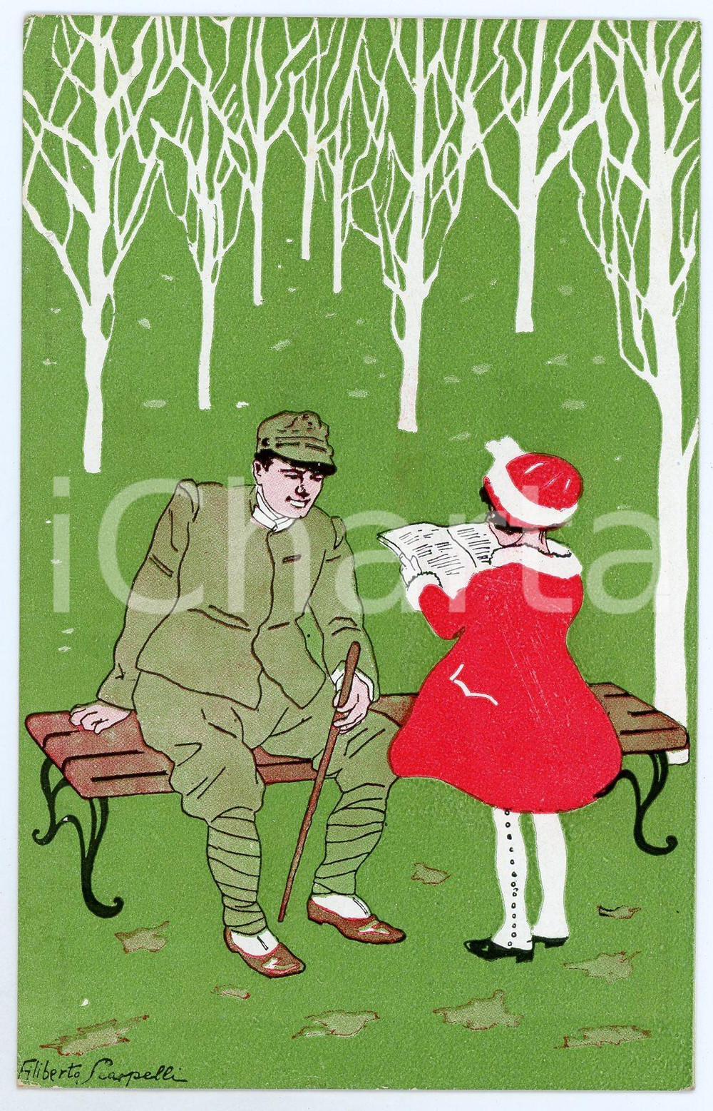 1918 MILANO Istituto Italo-Britannico - Artista Filiberto SCARPELLI Cartolina  Cartolina d'epoca, non viaggiata. FAIR/discreto lievi smussature agli angoli Formato: FP originale e autentica 1