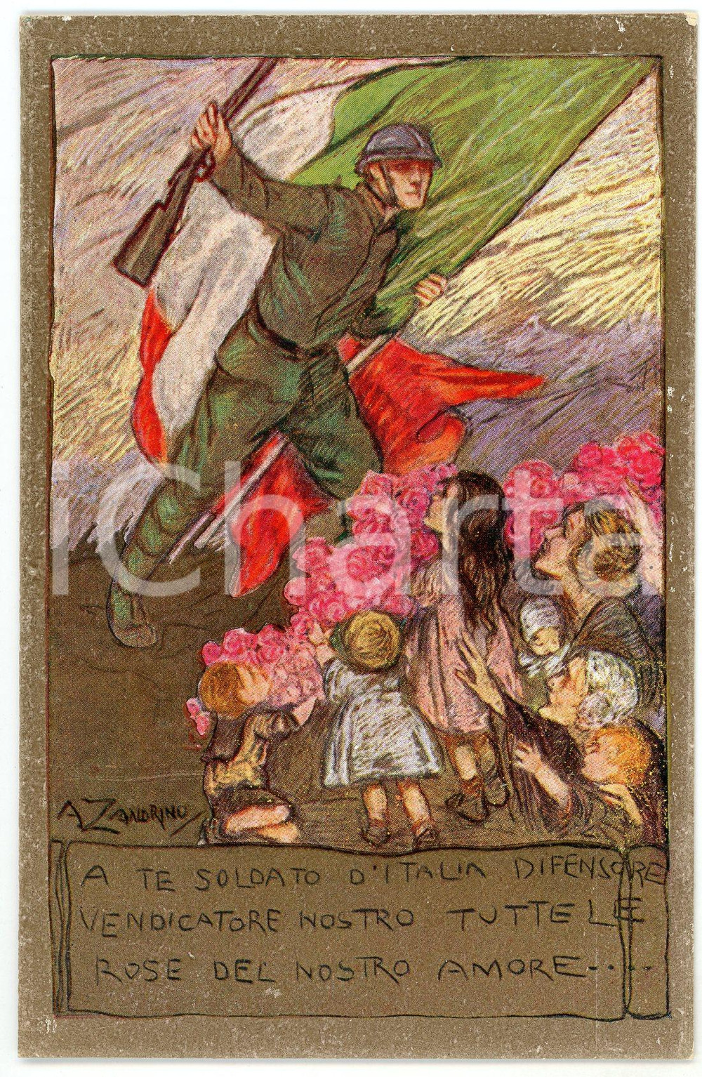 1915 ca WW1 Artista Adelina ZANDRINO Soldato d'Italia - Cartolina ILLUSTRATA FP  Cartolina d'epoca, non viaggiata.EDITORE: Lega Nazionale delle Seminatrici di Coraggio FAIR/discreto lievi smussature agli angoli Formato: FP originale e autentica 1
