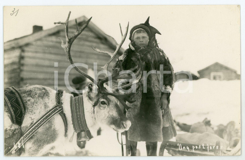 1934 HAMMERFEST (NORWAY) Lapp with reindeer - Postcard FP NV  Cartolina d'epoca, non viaggiata. FAIR/discreto Lievi smussature agli angoli Formato: FP originale e autentica 1