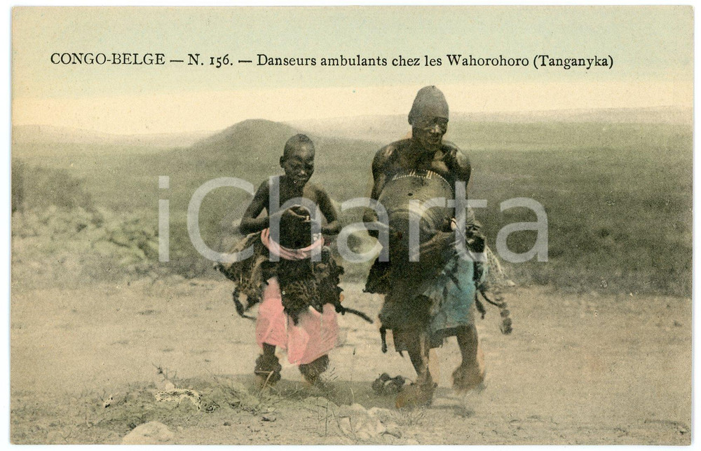 1910 ca CONGO BELGE Danseurs ambulants chez les WAHOROHORO Carte postale n.156  Cartolina postale d'epoca, non viaggiata.CONDIZIONI: FAIRFORMATO: FP    originale e autentica 1
