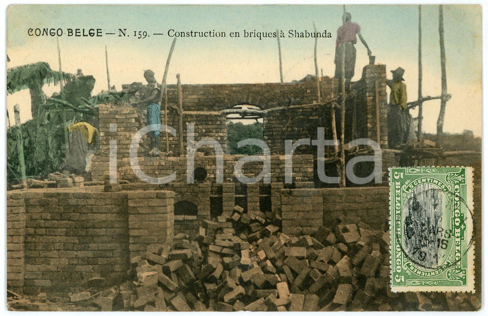 1911 CONGO BELGE Construction en briques à SHABUNDA Carte postale n.159 FP VG  Cartolina postale d'epoca, viaggiata.CONDIZIONI: FAIRFORMATO: FP    originale e autentica 1