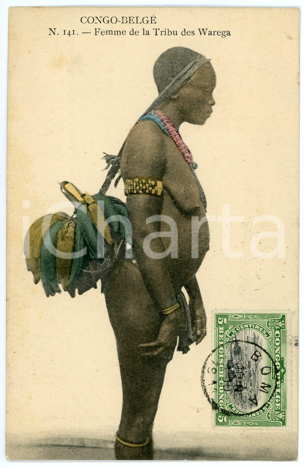 1911 CONGO BELGE Femme de la tribu des Warega NU ETHNIQUE Carte postale n.141  Cartolina postale d'epoca, viaggiata.CONDIZIONI: FAIRFORMATO: FP    originale e autentica 1