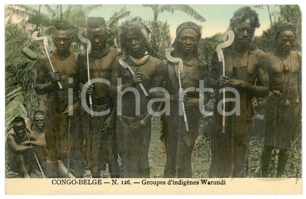 1910 ca CONGO BELGE Groupes d'indigènes WARUNDI Carte postale n.126 FP NV  Cartolina postale d'epoca, non viaggiata.CONDIZIONI: FAIRFORMATO: FP    originale e autentica 1