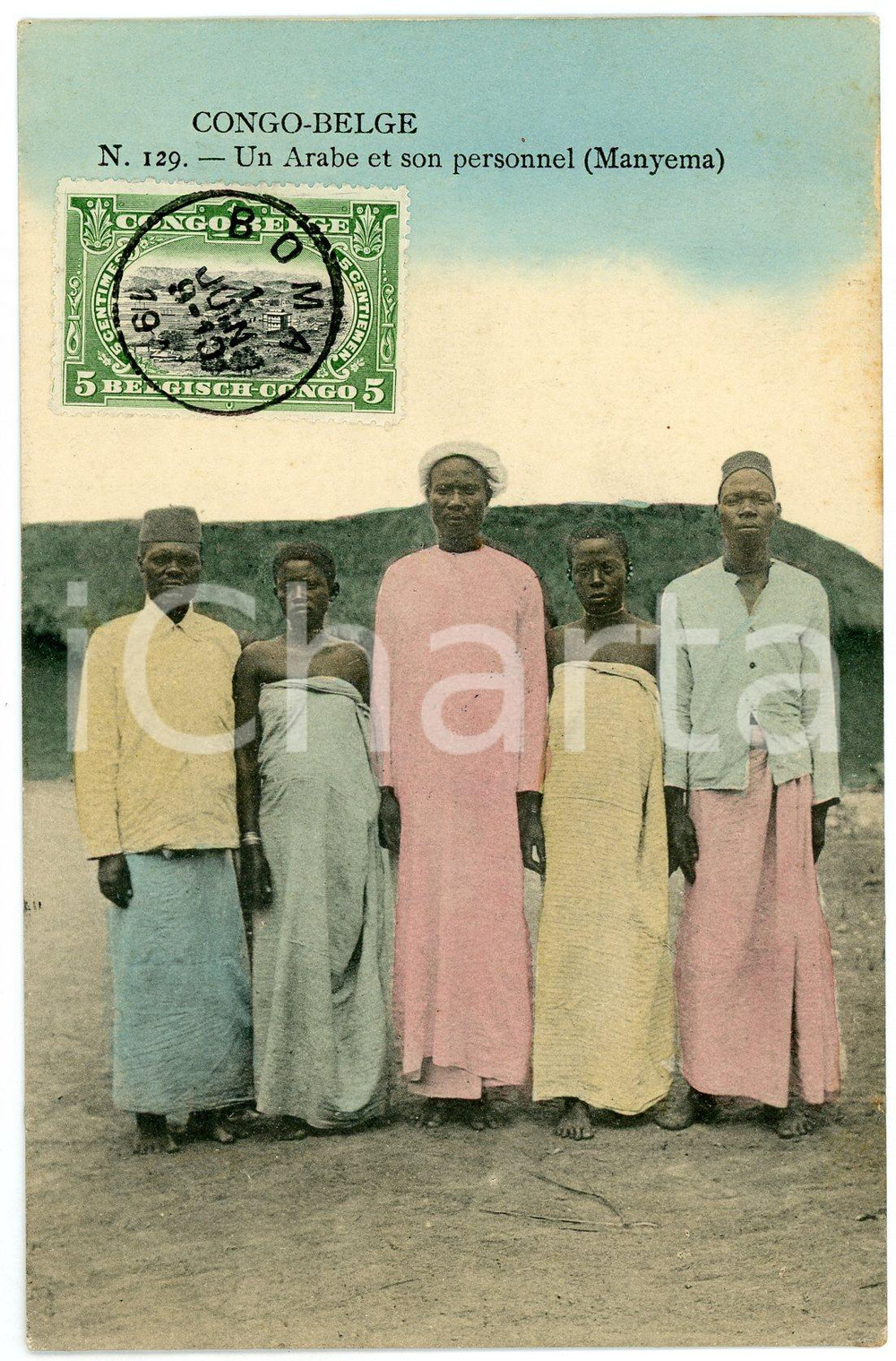 1911 CONGO BELGE - MANYEMA Arabe et son personnel - Carte postale n.129 FP VG  Cartolina postale d'epoca, viaggiata.CONDIZIONI: FAIRFORMATO: FP    originale e autentica 1